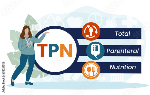 TPN - Total Parenteral Nutrition acronym. medical concept background. vector illustration concept with keywords. lettering illustration with icons for web banner, flyer, landing page