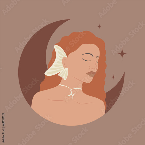 Pisces zodiac sign young woman cartoon vector illustration. Astrological symbol personality