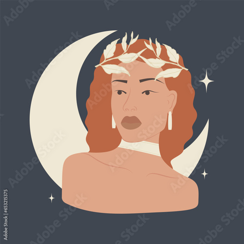 Virgo zodiac sign red hair woman cartoon vector illustration.