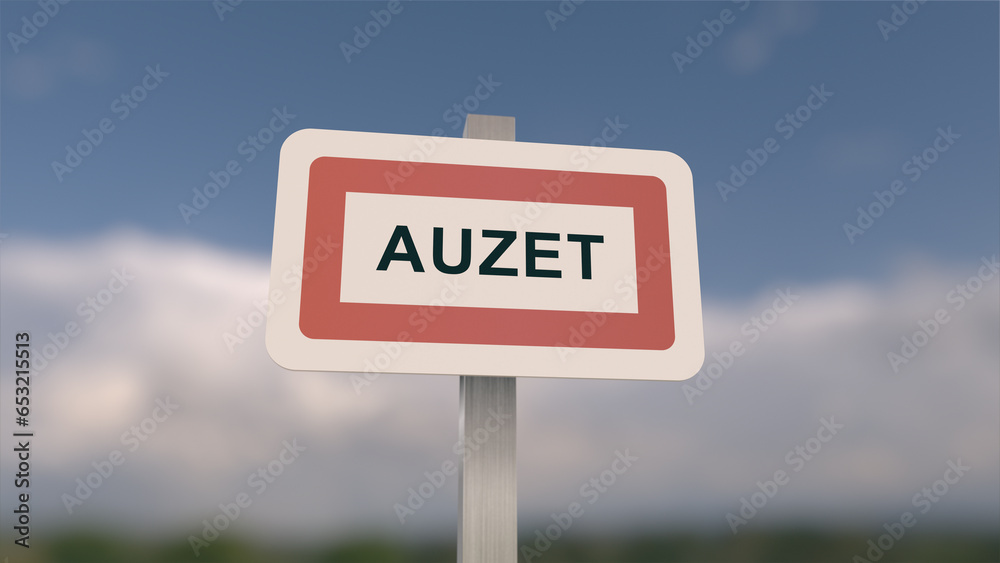 A sign at Auzet town entrance, sign of the city of Auzet. Entrance entrance to a town in Alpes-de-Haute-Provence. A sign at Auzet town entrance, sign of the city of Auzet. Entrance entrance to a town in Alpes-de-Haute-Provence.