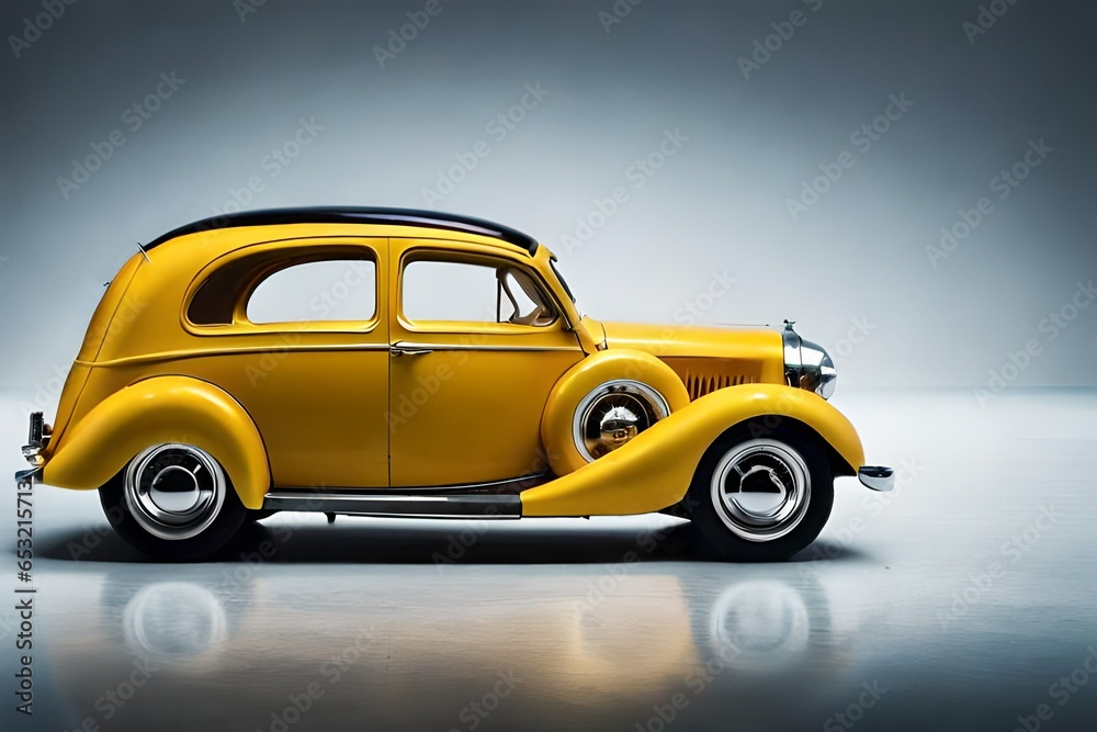 Old yellow car on black generated by AI