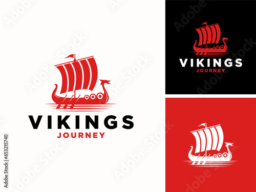 Vector viking ship sea voyage war logo
