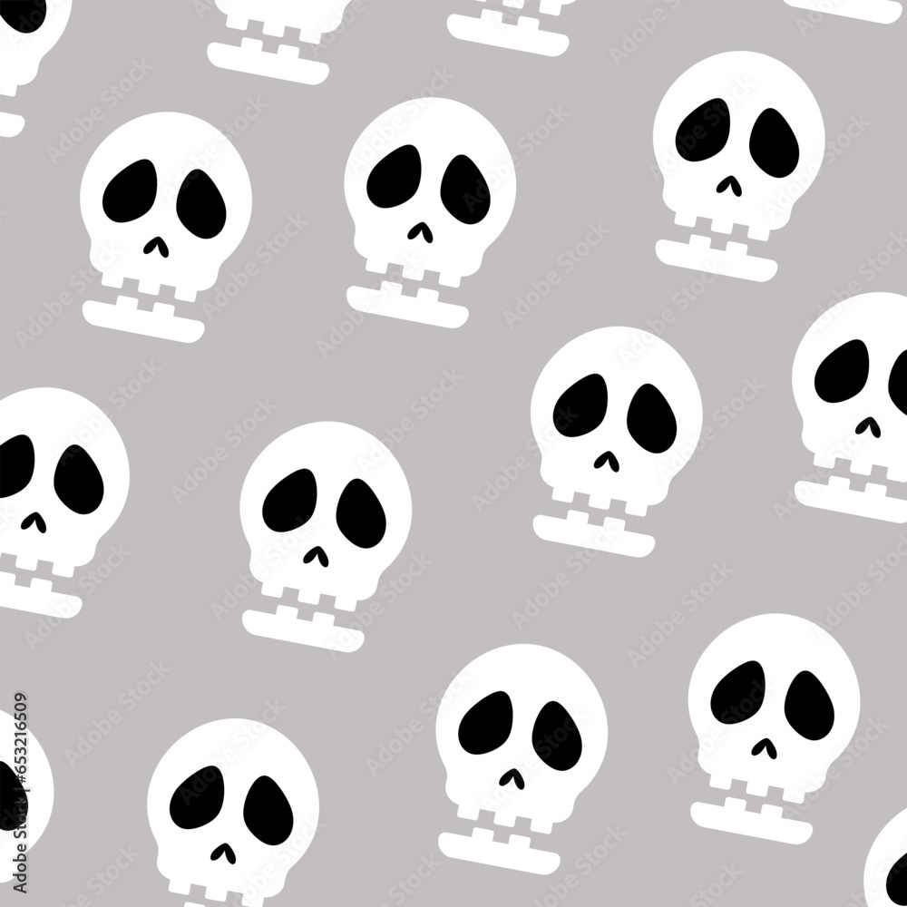 Halloween pattern with cartoon skeleton head. Skull, holiday. Vector flat design. Halloween pattern with cartoon skeleton head. Skull, holiday. Vector flat design.
