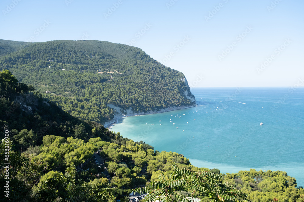 Beautiful view of Mount Conero and beach from Sirolo, Marche region, Italy