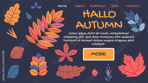 Hallo autumn poster. Website or banner template, landing page.