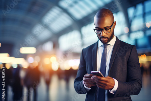 Businessman using smart phone at the Airport photo