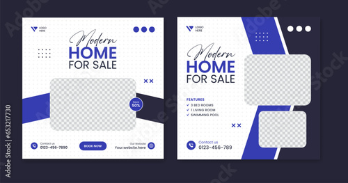 Creative real estate social media post design, minimal house square post template