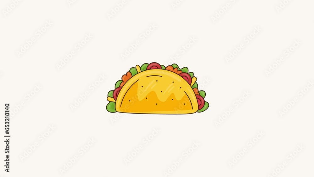 Taco stop motion animation loop. hand drown vector cartoon tacos 4k advertising element