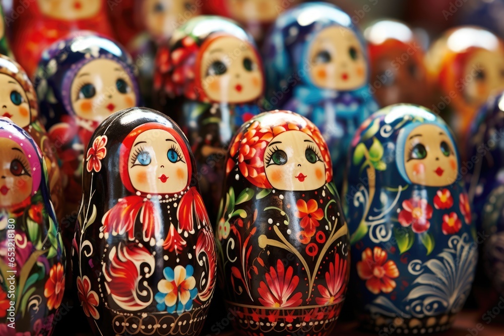 array of traditional russian matryoshka dolls