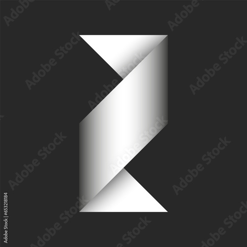 Letter Z initial 3d logo creative from white bended sheet of paper material design, gray gradient typography mark design mockup, creative geometric shape.