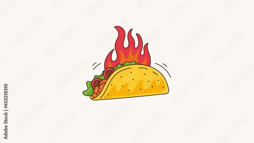 Spicy taco stop motion animation loop. hand drown vector cartoon tacos 4k advertising element