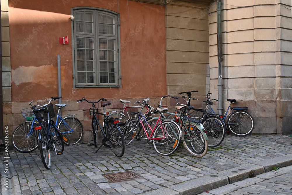 Bicycles parked in a Stockholm street