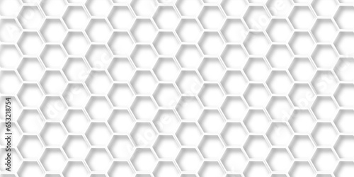 Fototapeta Naklejka Na Ścianę i Meble -  White Hexagonal Background. Computer hexagoan digital drawing, background with hexagons, abstract background. 3D Futuristic abstract honeycomb mosaic white background.