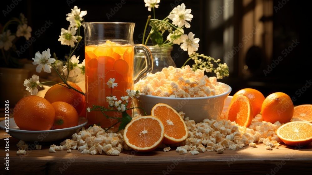 Autumn still life with fruits, berries and autumnal leaves on wooden background. Autumn still life with fruits, berries and autumnal leaves on wooden background.