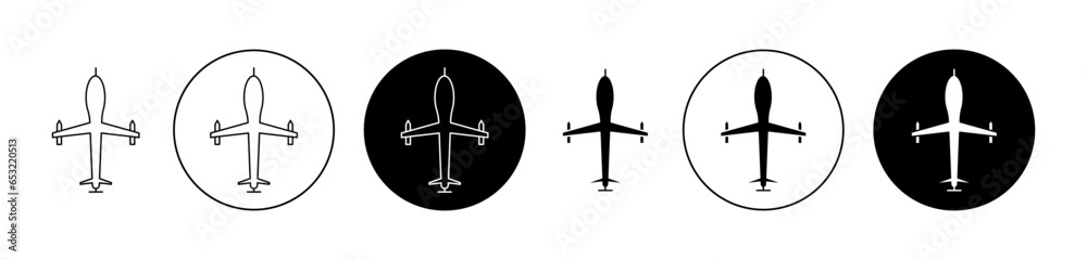 military drone icon set in black filled and outlined style. suitable for UI designs