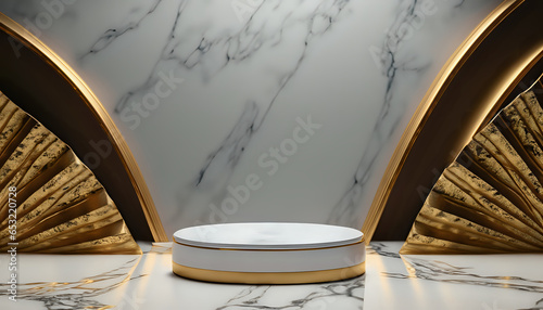 Chic and Glamorous: Modern Product Backdrop with Marble and Gold, AI Generated