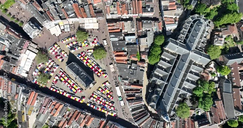 Aerial top down view of Gouda, city and municipality of the western Netherlands in theprovince of South Holland. City center, downtown, market. photo