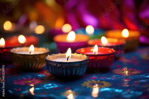 diya candles flickering against a colorful background