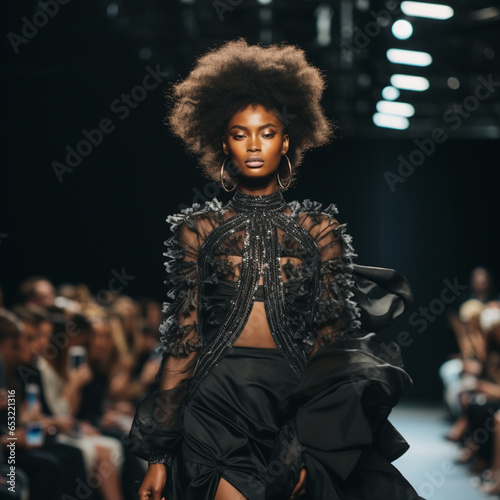 Afro woman on a fashion catwalk.