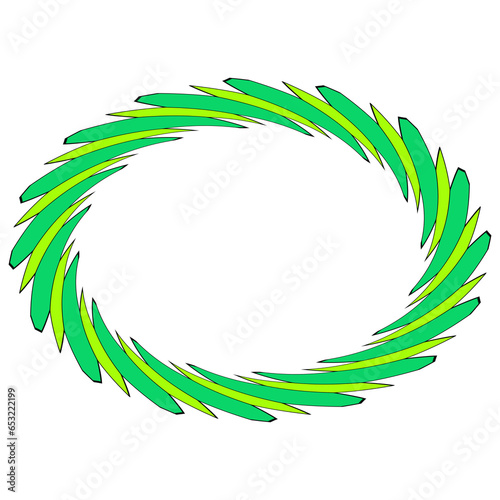 ovale anordnung von grünen floralen elementen, geschlossener ring als rahmen geeignet, abstrakte einfache grafik, zeichnung aus hellgrünen und grünen flächen auf transparentem hintergrund photo