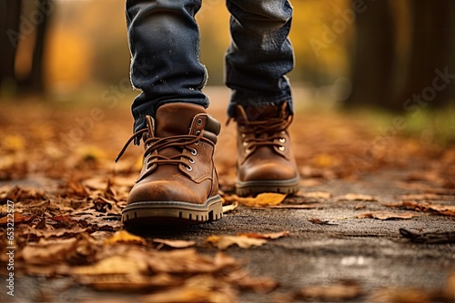 little boy walk in park in autumn close up
