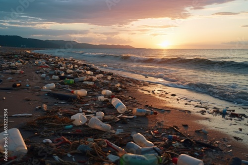 beach full of plastic waste environmental pollution