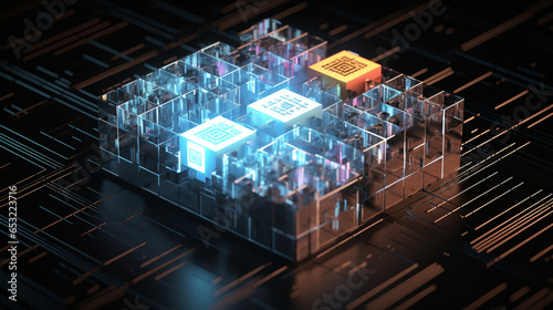 Crypto Technology Hologram Processor City Bitcoin Mining Token Transaction Web 3.0 Digital Gold Chips Hardware Generative AI