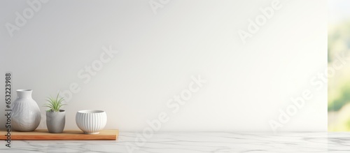 Product display featuring marble table and window shadow on white wall background for mockups