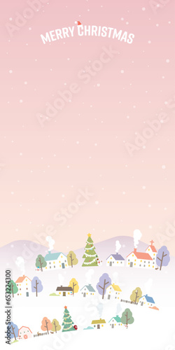 Winter Wonderland with dramatic sky background childish style vertical vector illustration have blank space. Merry Christmas greeting card template.