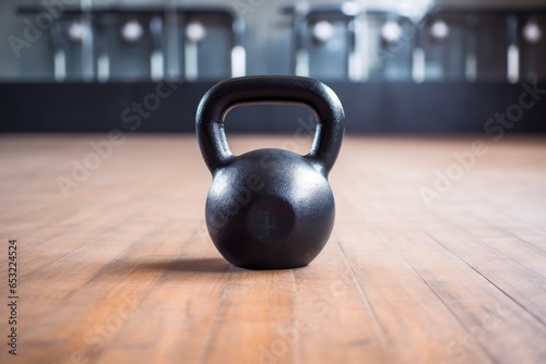 close-up of a kettlebell on a wooden floor