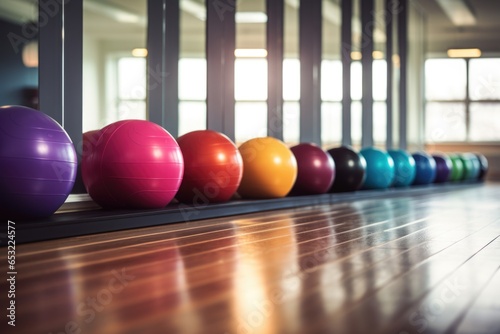 row of yoga balls in a health club