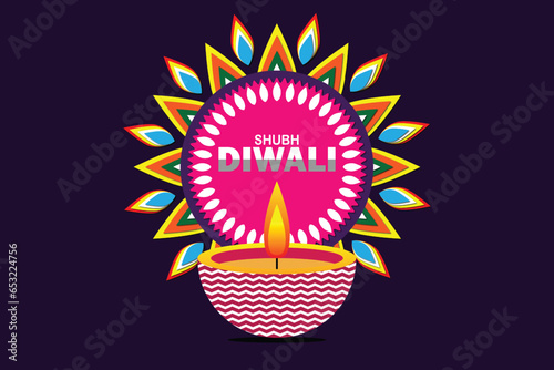 Happy Diwali festival of lights greeting card design. Vector illustration.