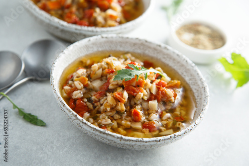 Homemade vegetable soup with sun dried tomatoes