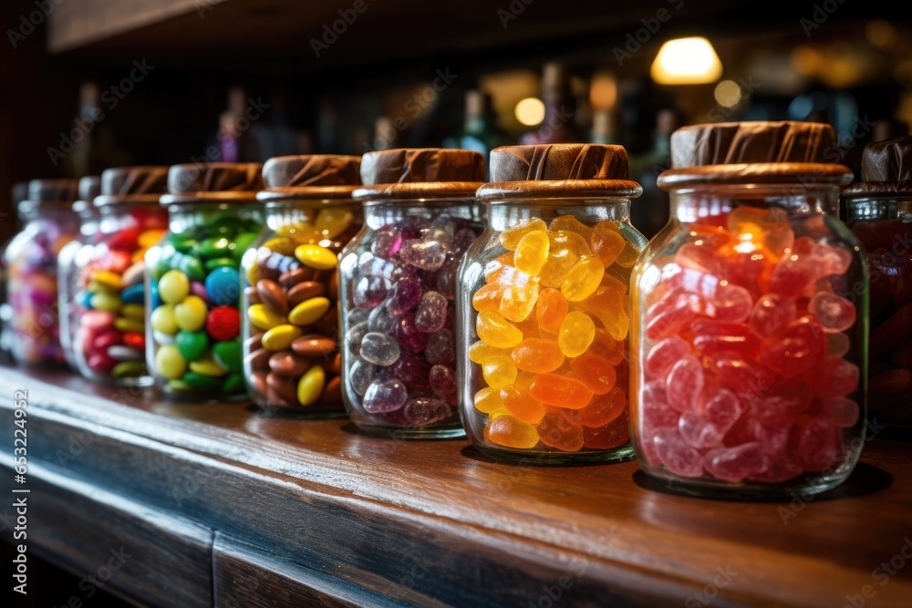 assorted candies in glass jars at a family-run sweet shop