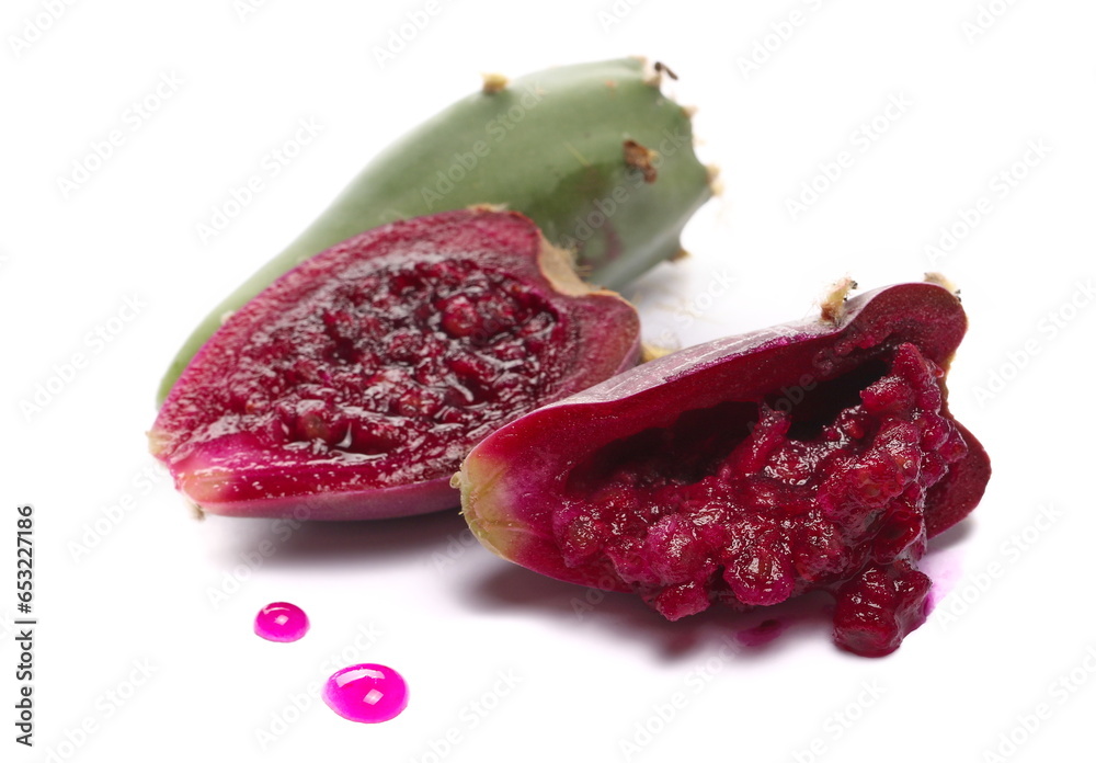Fototapeta premium Barbary fig half, prickly pear or Indian fig opuntia, (Opuntia ficus-indica) isolated on white