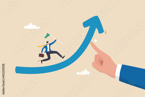 Career growth or increase productivity, motivation for success career development, increase revenue, income or profit, help or support concept, businessman hand help push arrow rising up for success.