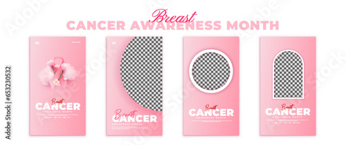 collection of social media story post designs for breast cancer awareness month