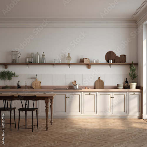Kitchen interior mockup, kitchen interior wall mockup, georgian style kitchen mockup, empty wall mockup photo