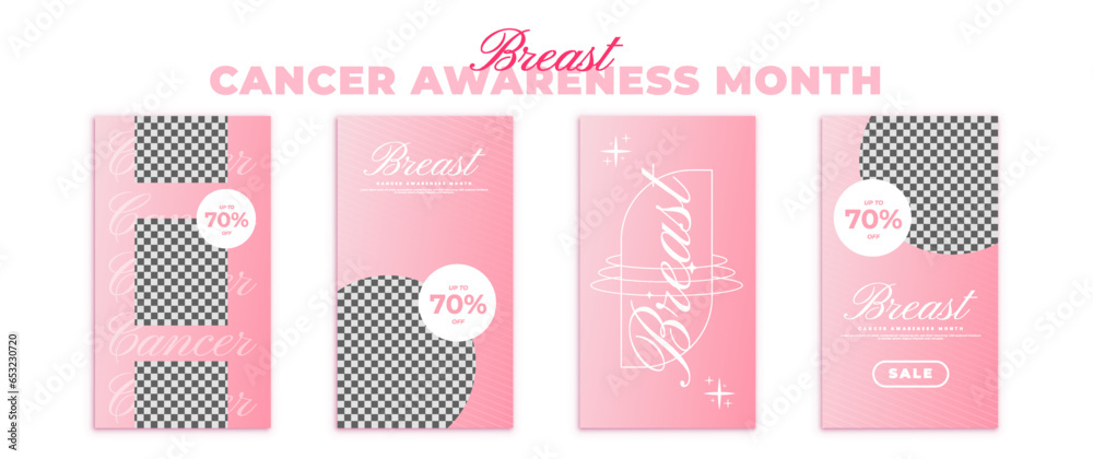 collection of social media story post designs for breast cancer awareness month