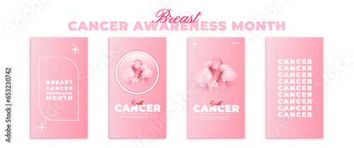 collection of social media story post designs for breast cancer awareness month