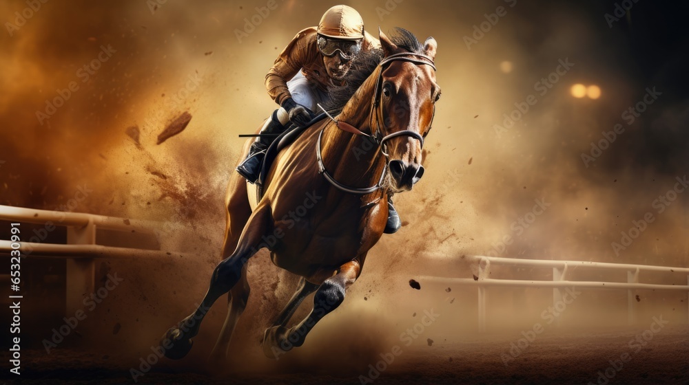 Naklejka premium Horse racing going towards finish line