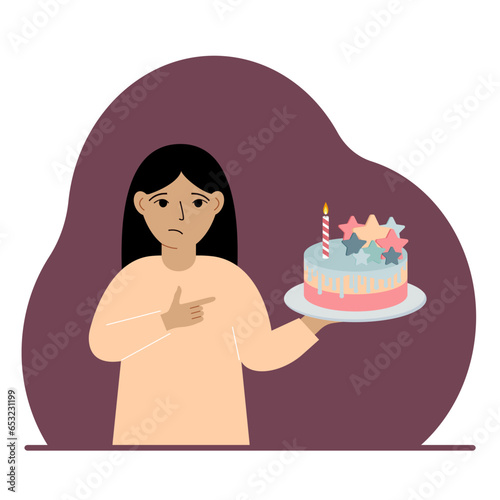 A little girl celebrates a birthday or some event. A little girl with a birthday cake with a candle.