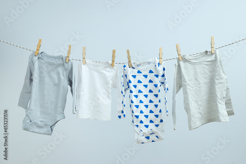 Washed, clean clothes are dried on the line.
