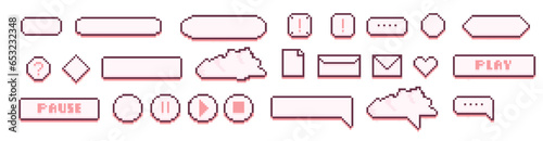 Pixel Art Speech Boxes, Dialogue Boxes Assets for retro Games, speech bubbles messages and quote frames vector set