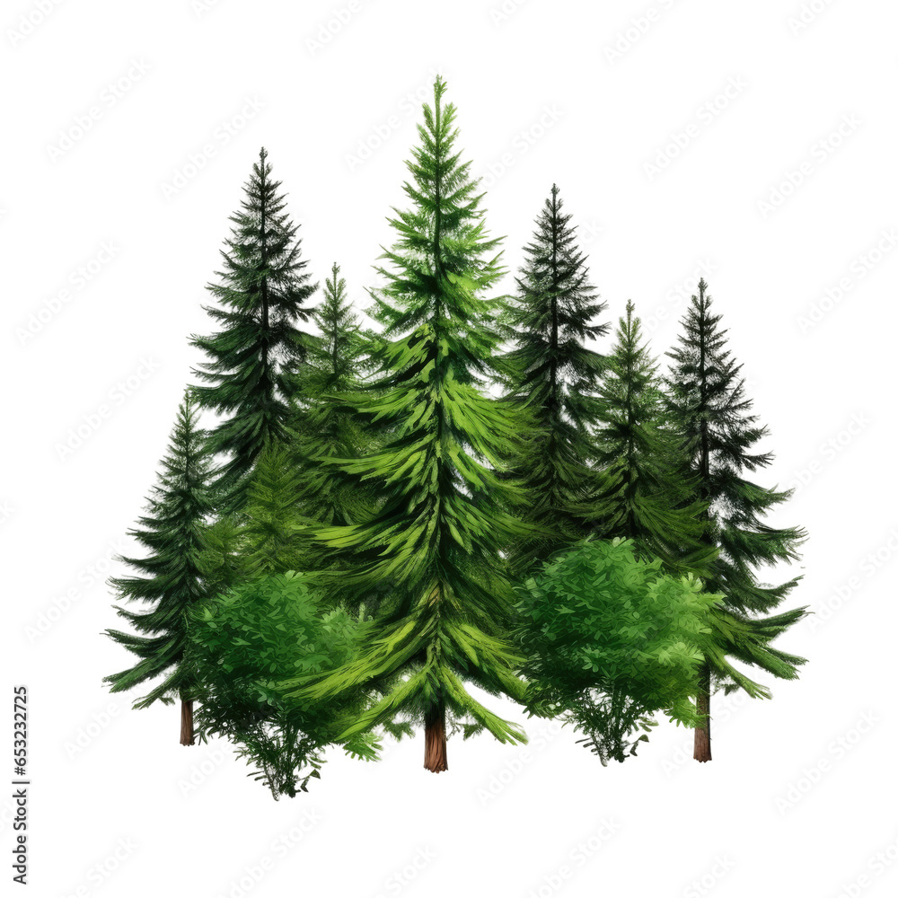 Garden pine tree ornamental plant, fir tree in forest garden isolated on transparent background