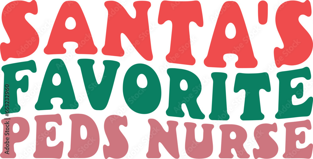 Santa's Favorite Peds Nurse Retro Christmas Nurse Gift T-shirt Design
