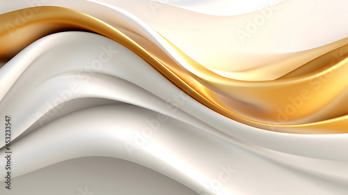 White and gold wavy flow, elegance and fashion concept illustration, modern luxury abstract background.