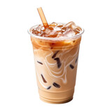 Iced cold coffee latte in plastic cup isolated on white background