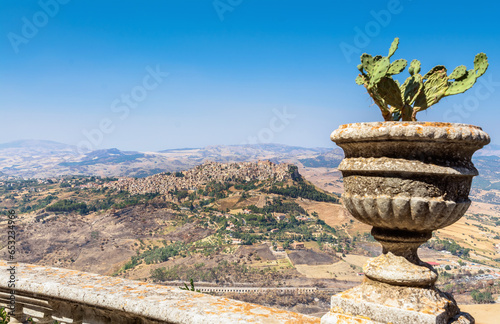 Madonie mountains and Calascibetta town from Enna, Sicily, Italy photo