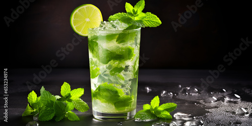 mojito cocktail on black background , An Image Of A Mojito Drink On A Wooden Table Background Ai Generative